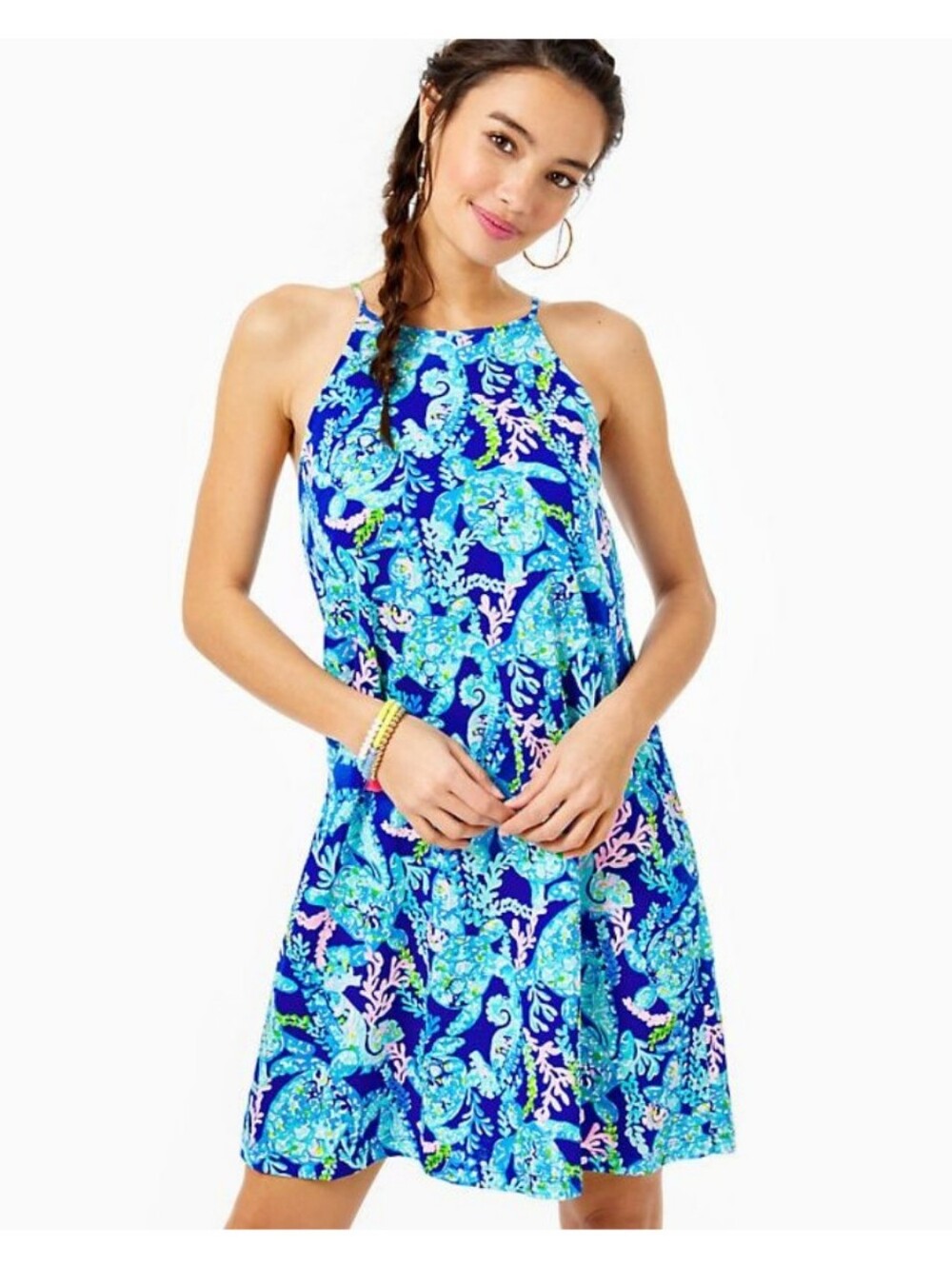 Lilly Pulitzer Corsica Blue Turtle Villa Print Margot Swing Dress Size XL